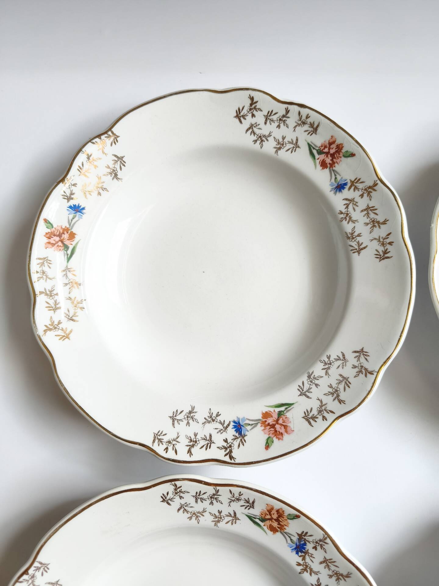 Lot de 4 assiettes creuses vintage Sarreguemines modèle Béarn fleurs