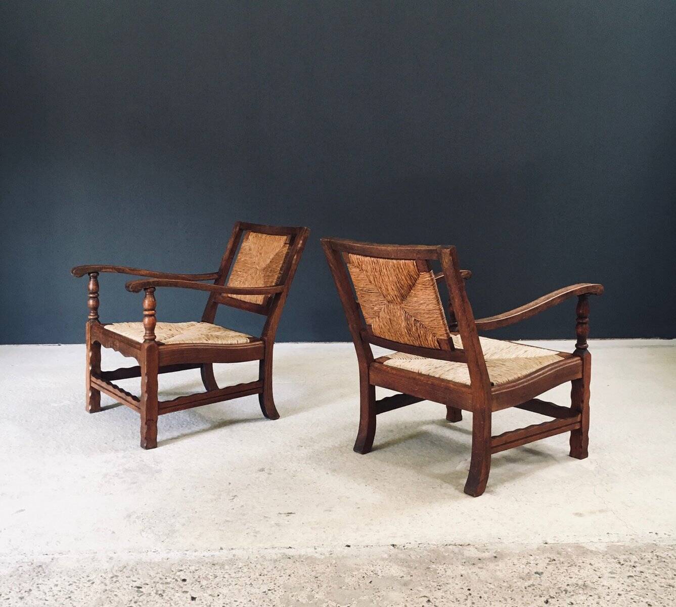 Arts & Crafts Handcrafted Low Lounge Armchairs, Belgium, 1920s, Set of 2