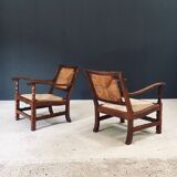 Arts & Crafts Handcrafted Low Lounge Armchairs, Belgium, 1920s, Set of 2
