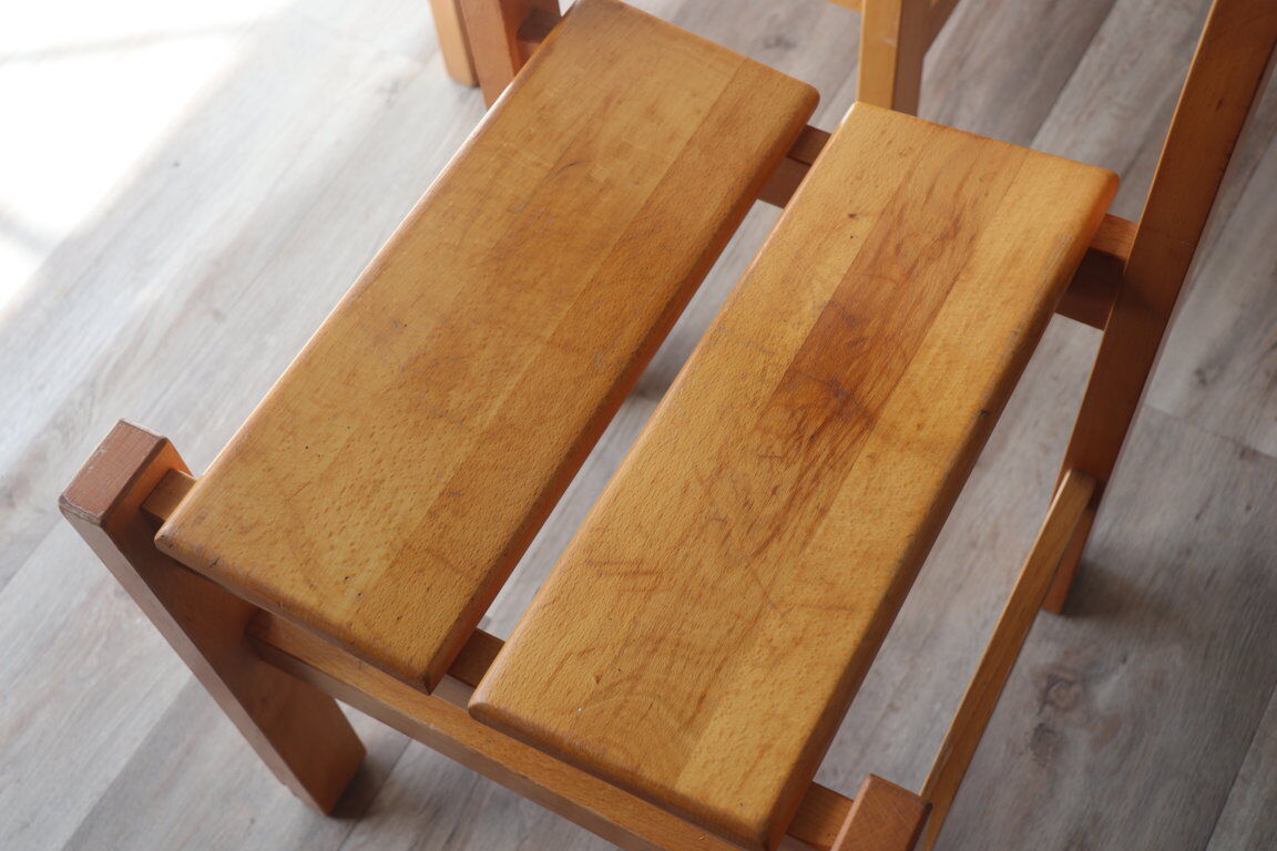 Series of 6 vintage chairs in solid pine 1960
