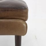 1970 Svend Skipper High Back Armchair and Stool in Brown Leather, Denmark