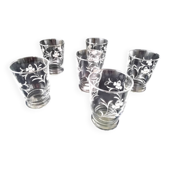 6 Vintage goblet-shaped table glasses Engraved decor