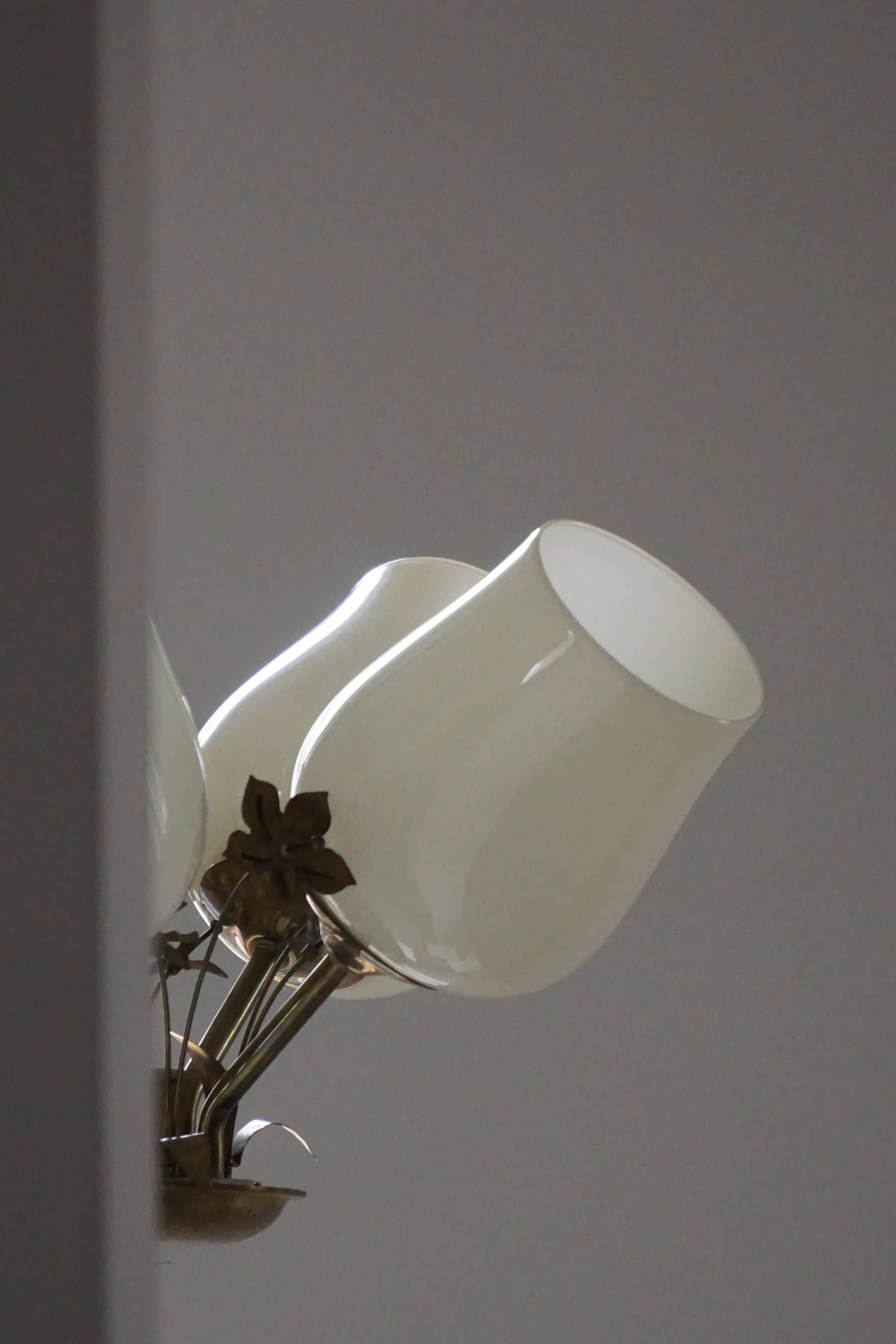 Five-branch brass and glass chandelier by Paavo Tynell for Idman OY Finland, 1940s.