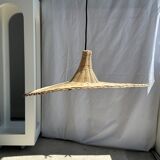 Small suspension, rattan luminaire in hat shape D:60cm