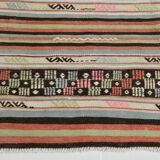 2x9 Pale Red & Green Kilim Runner Rug, 74x276Cm