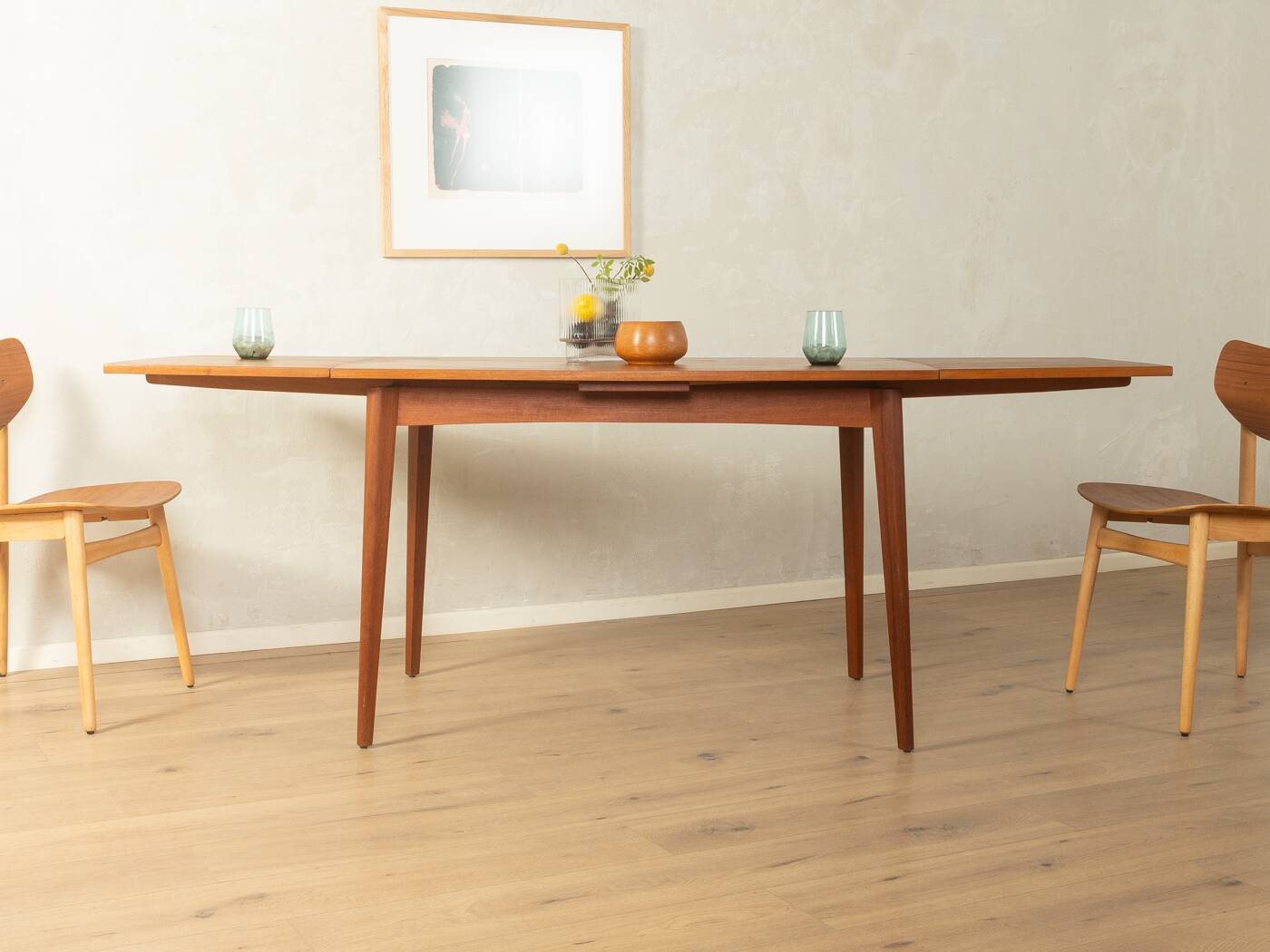 Elegant mid-century dining table with extension function, 1960s, teak veneer