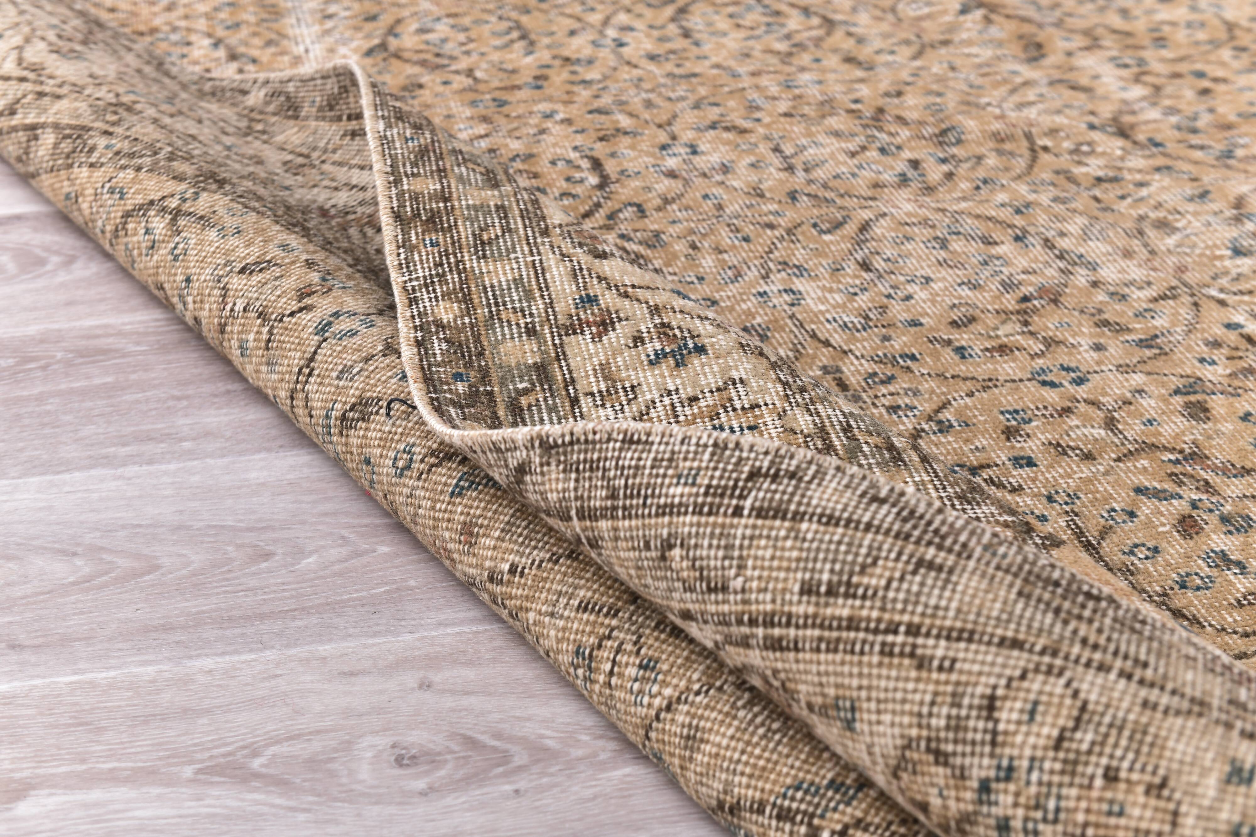 200x300 cm Beige vintage  carpet,  floral design wool and cotton carpet.