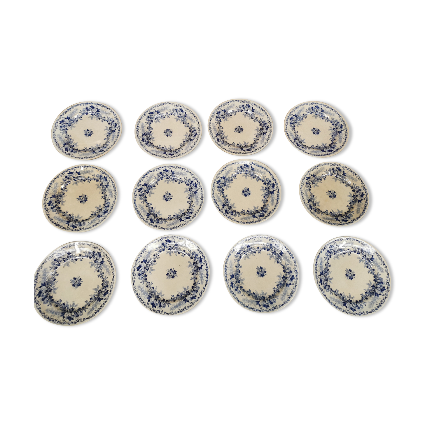 service of 12 old dessert plates in Rigal and Sanejouand faience