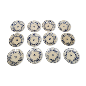 service of 12 old dessert plates in Rigal and Sanejouand faience