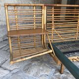 Twin rattan beds with built-in bedside tables