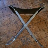 Folding steel and leather stool