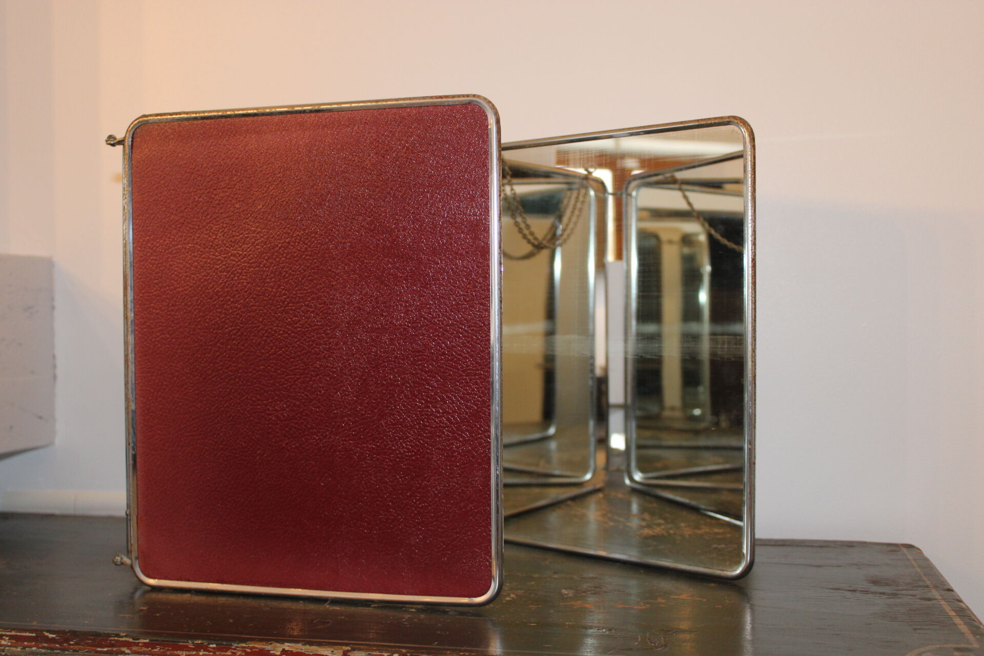 Vintage triptych barber mirror