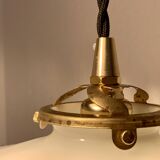 Pair of serrated opaline bistro pendant lights