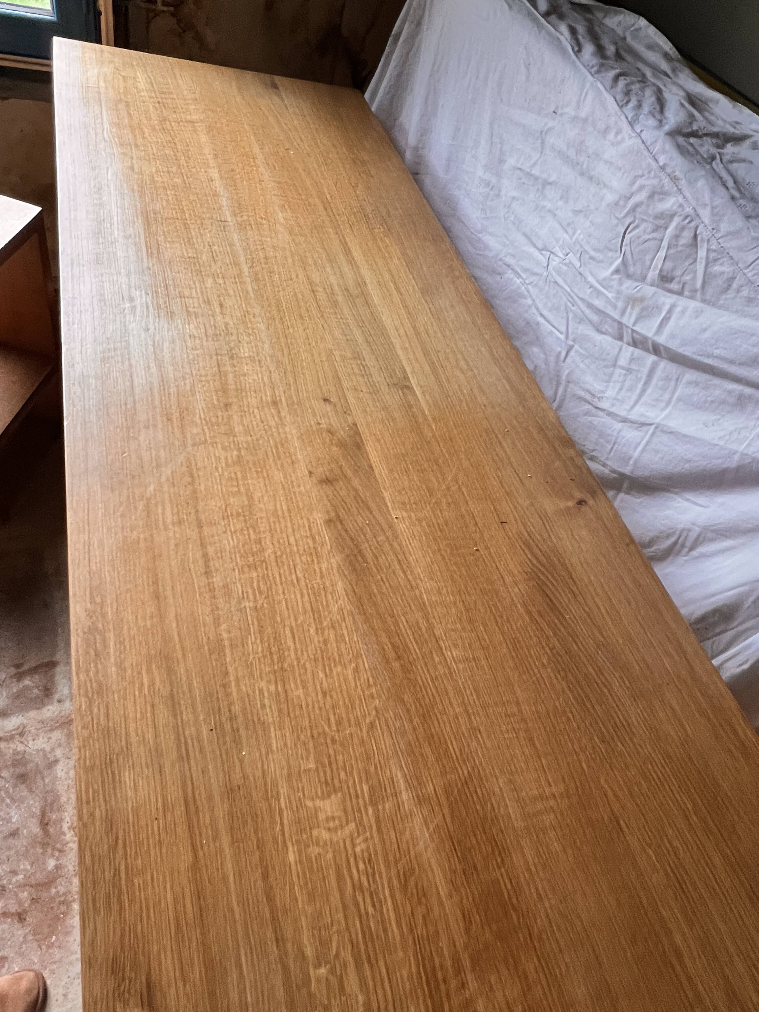 Office set, console and 2 stools in solid oak.