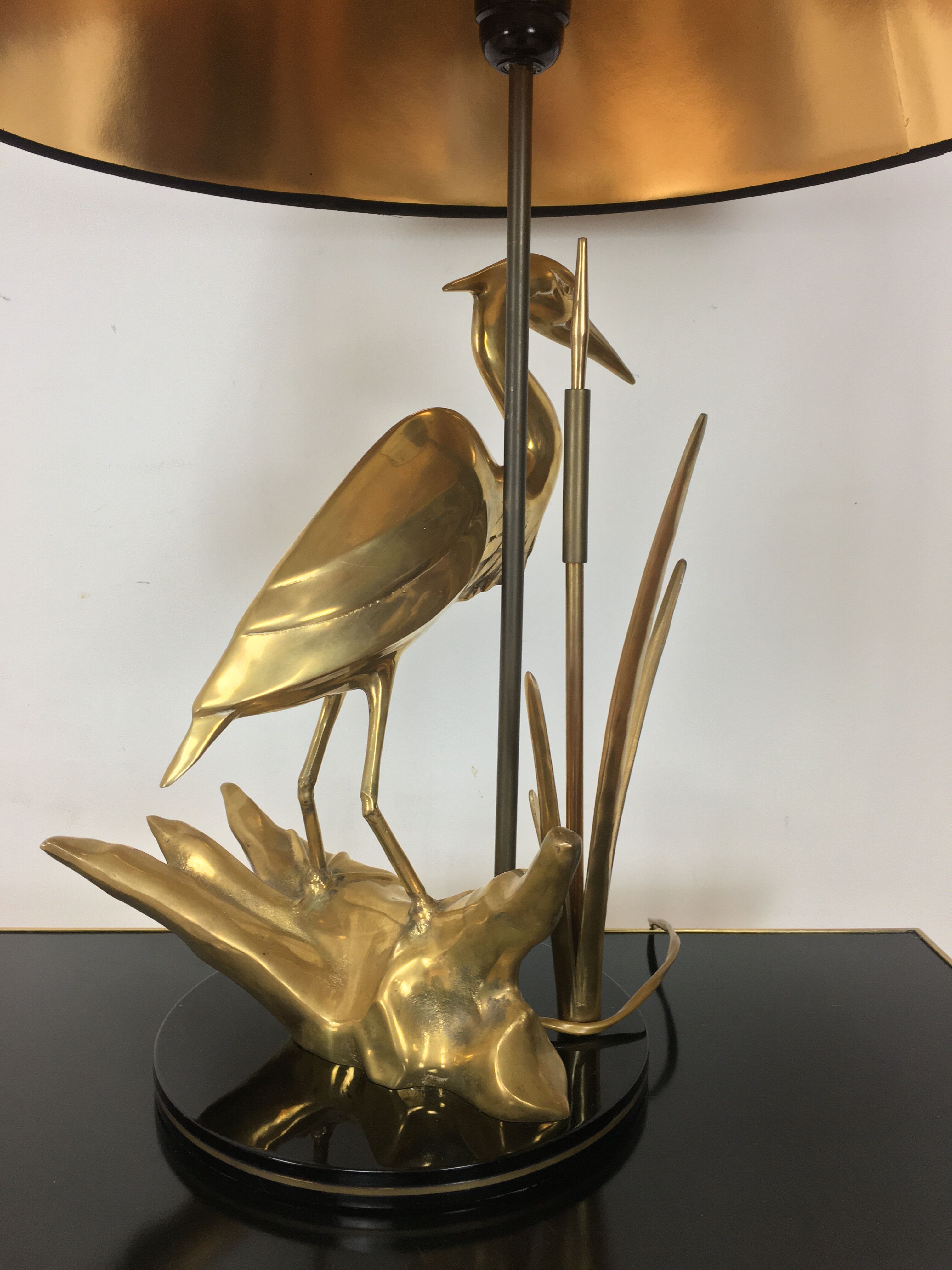 Heron lamp, golden brass animal style