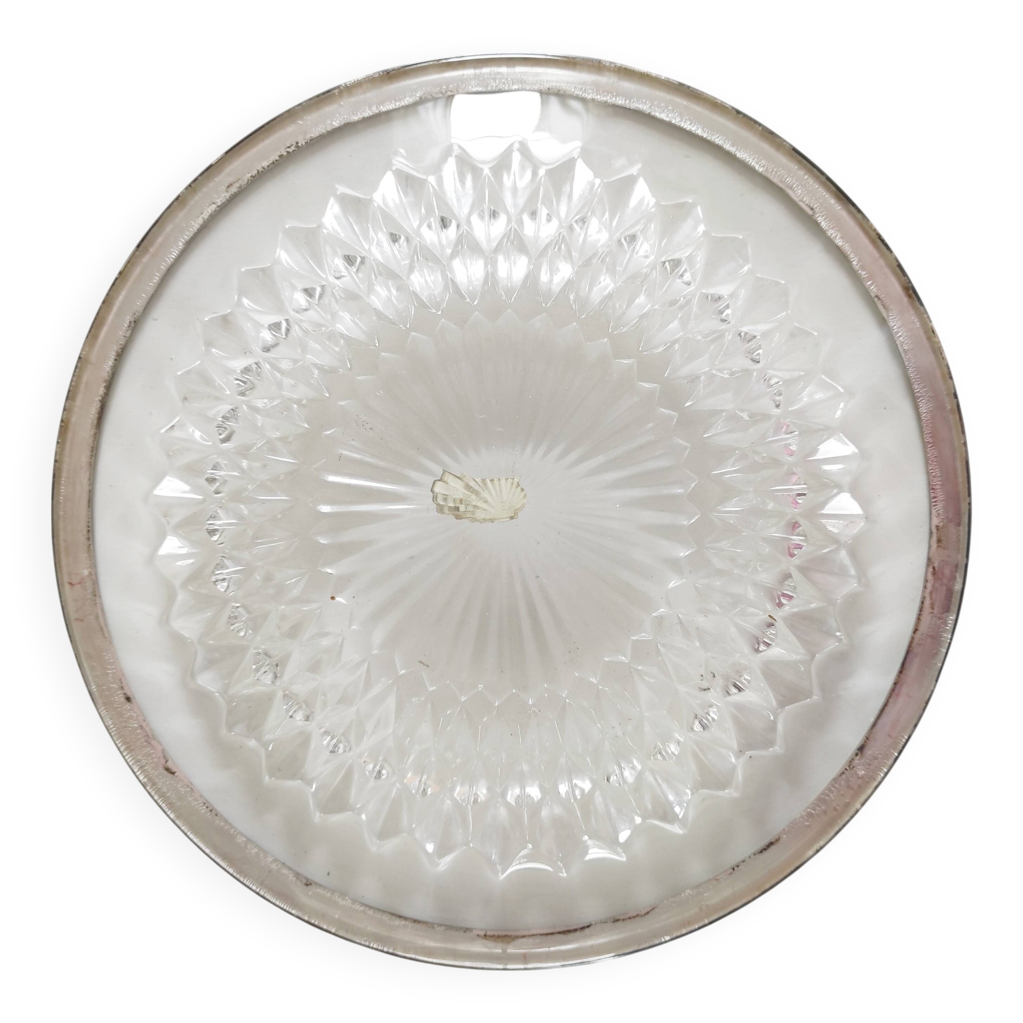 Glass dish with English silver-plated metal rim