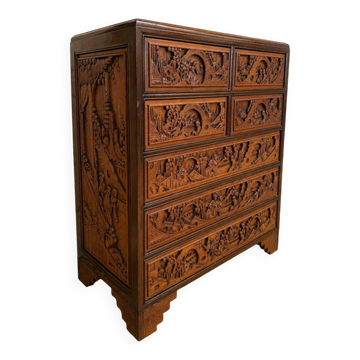 Asian carved wooden chest of drawers – 20th century (omb)