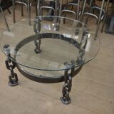 Round coffee table steel chain links 1970