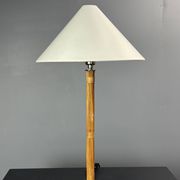 Set of 2 pencil reed rattan bamboo and chrome table lamps, 1980s
