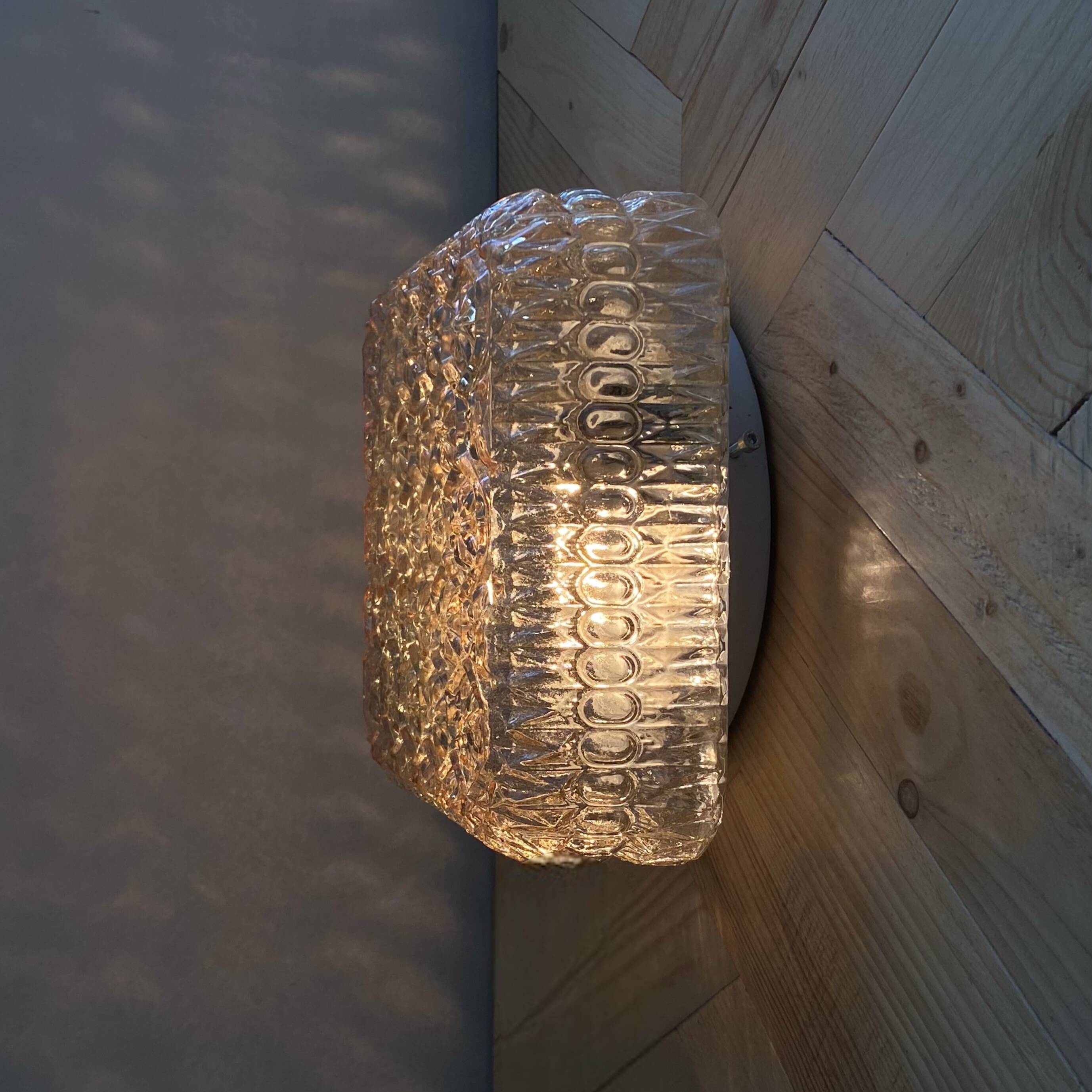 Wall light ceiling light amber gold glass 1970 1980 seventies