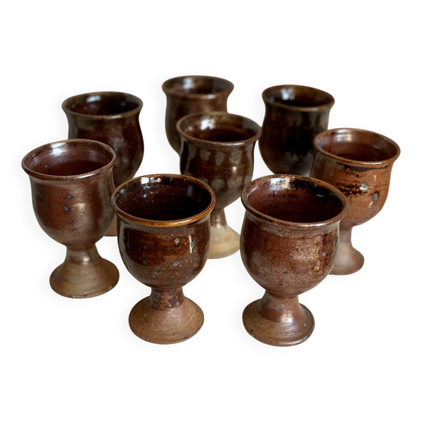Service de 8 verres grès pyrite vintage 1960 d'Albert THIRY (Vallauris)