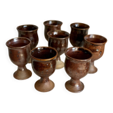 Service de 8 verres grès pyrite vintage 1960 d'Albert THIRY (Vallauris)