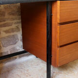 Desk 60s in metal wood and imitation leather