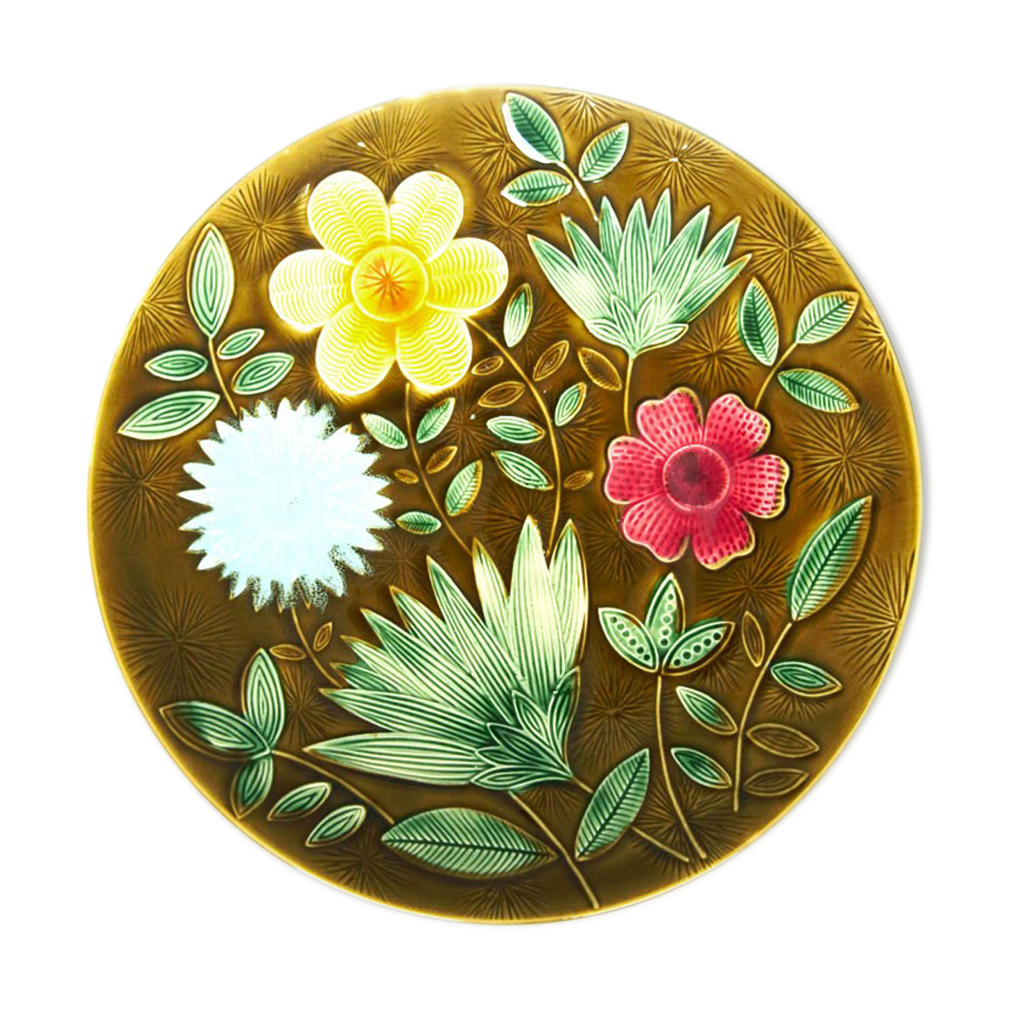 Plated flowers in dabbling of sarreguemines earthenware