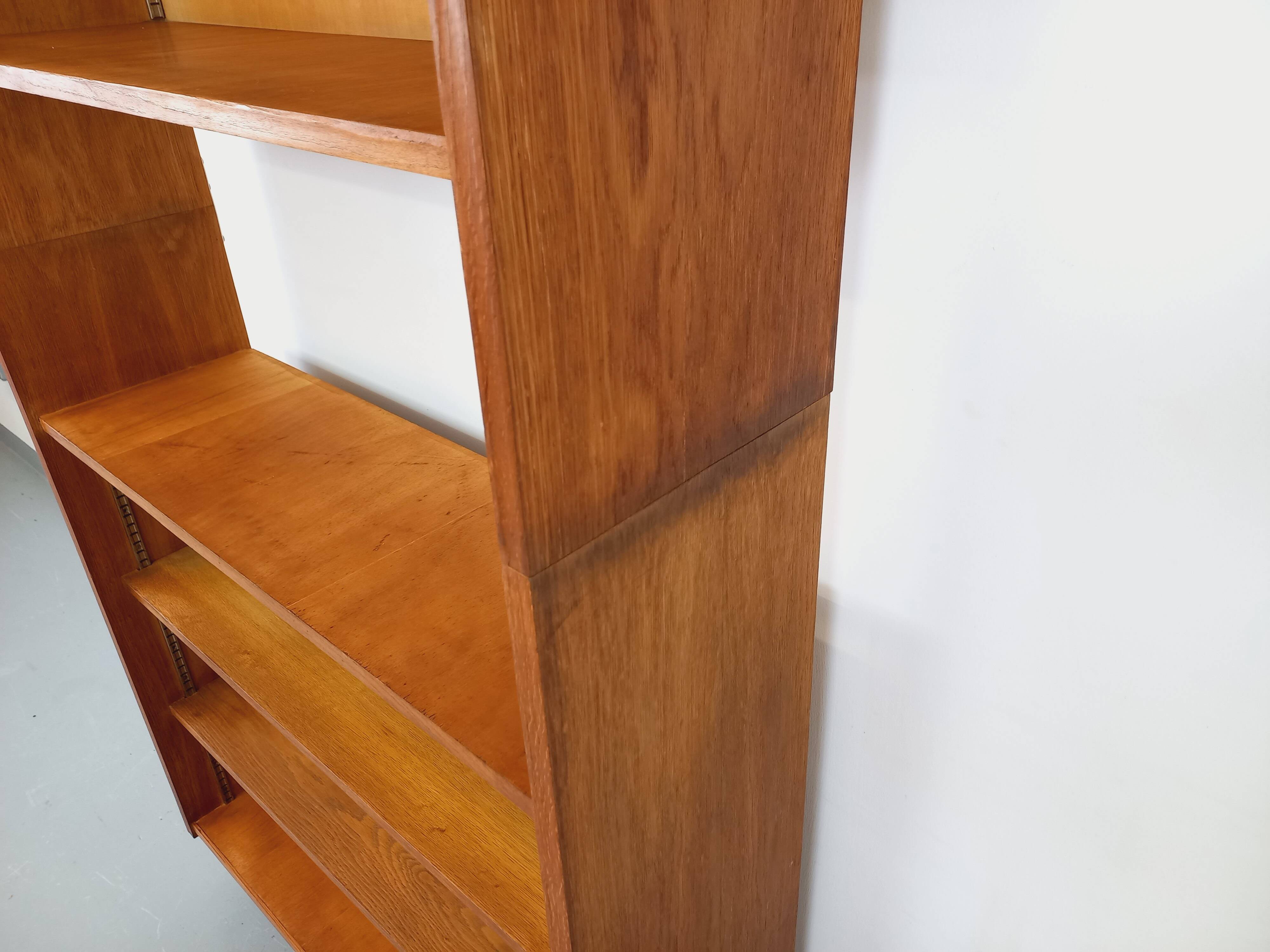 Large vintage oak wood bookcase shelf from the 50s 60s