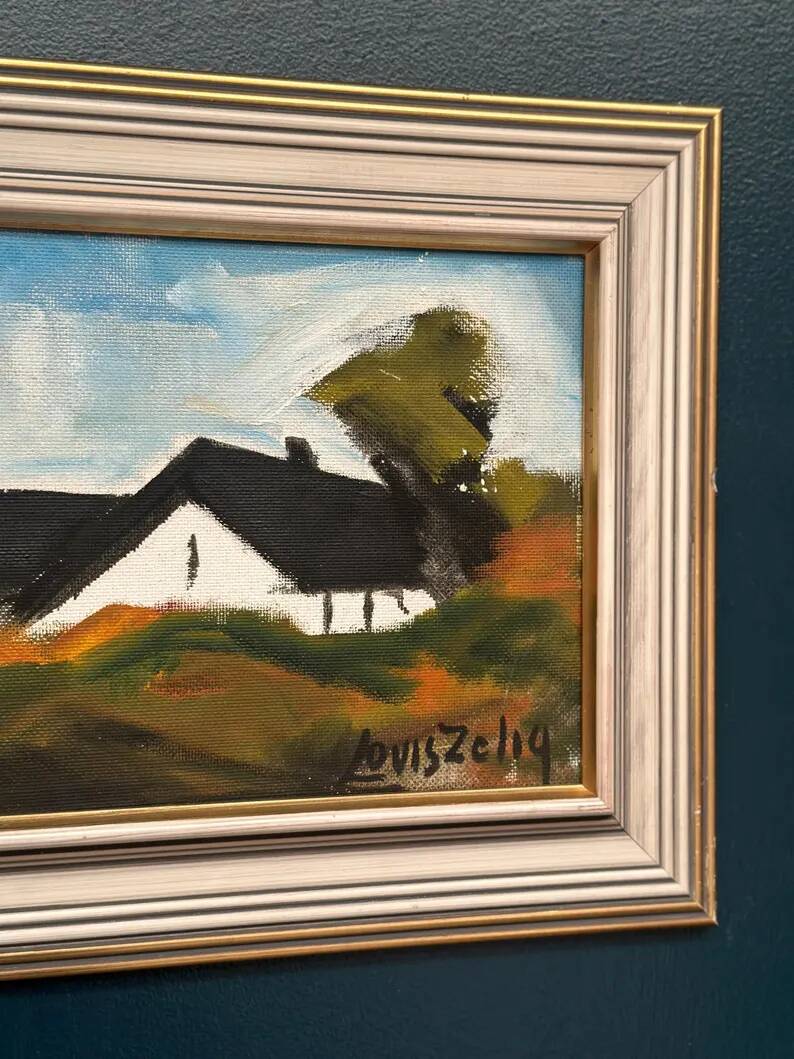 Original Swedish Oil on Panel – “Landscape with Farm” by Louis Zelig – Signed – Vintage & Framed – 78 × 39 cm (30.7" × 15.4")