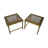Paire bouts de canapé en bronze doré et verre miroir des années 70