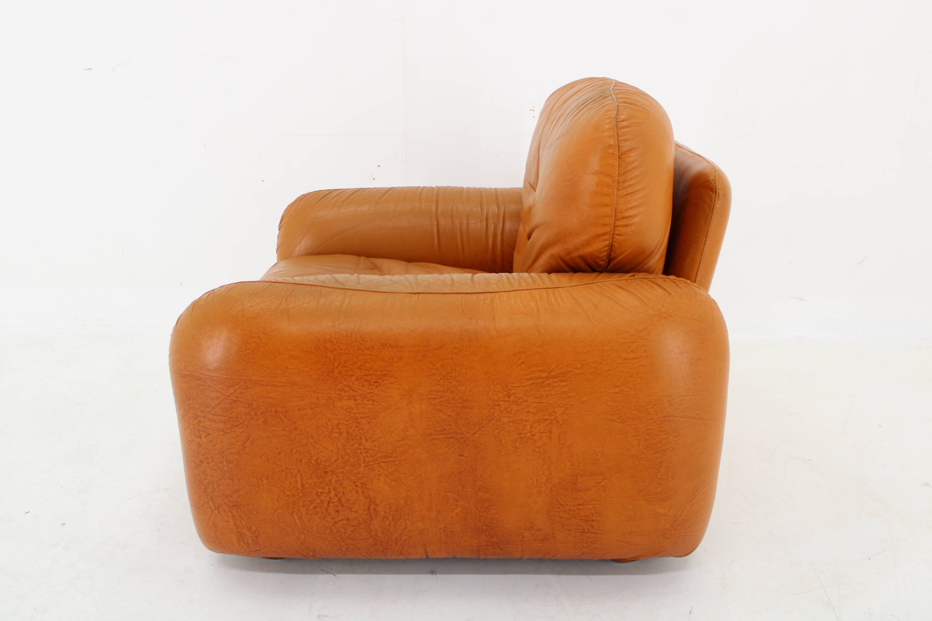 1970s  Cognac Leather Armchair ,Italy