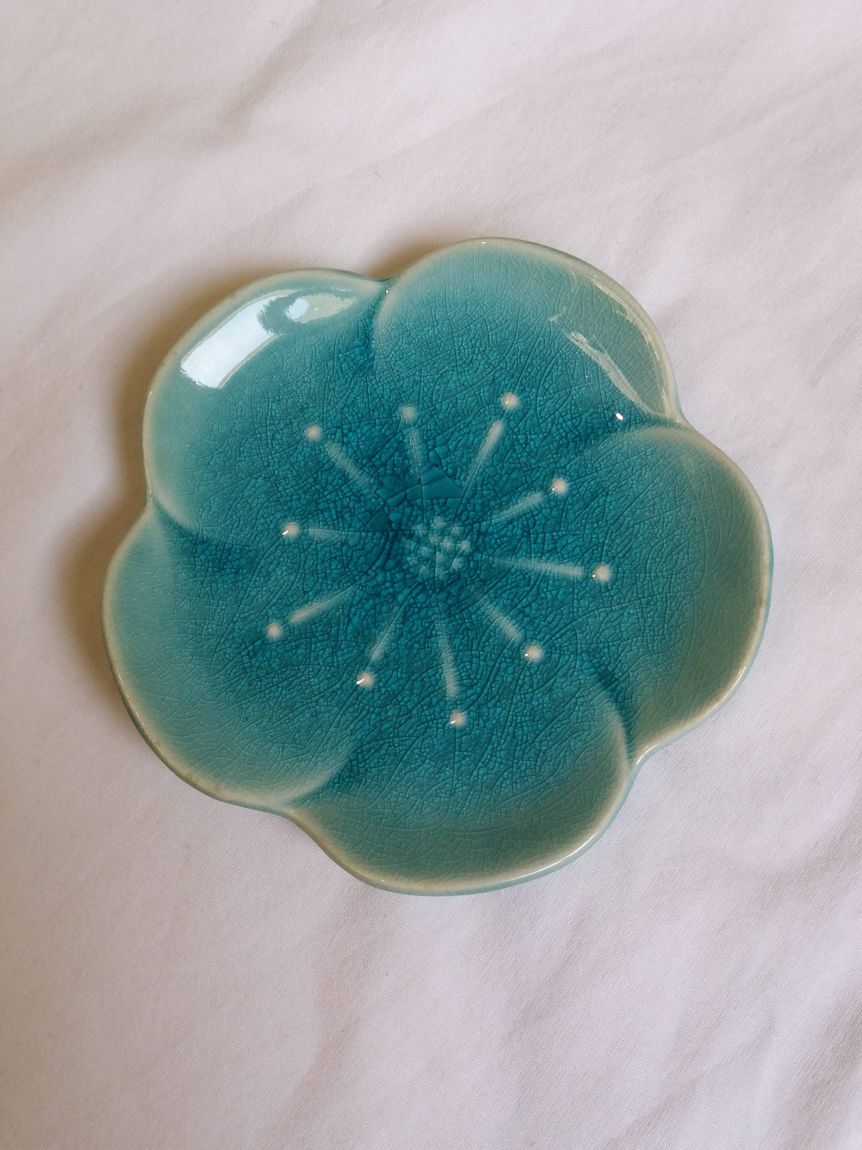 Turquoise flower jewelry storage cup stamped LBMDJ