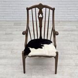 1960s, Danish high-backed armchair, reupholstered, furniture cowhide, oak.
