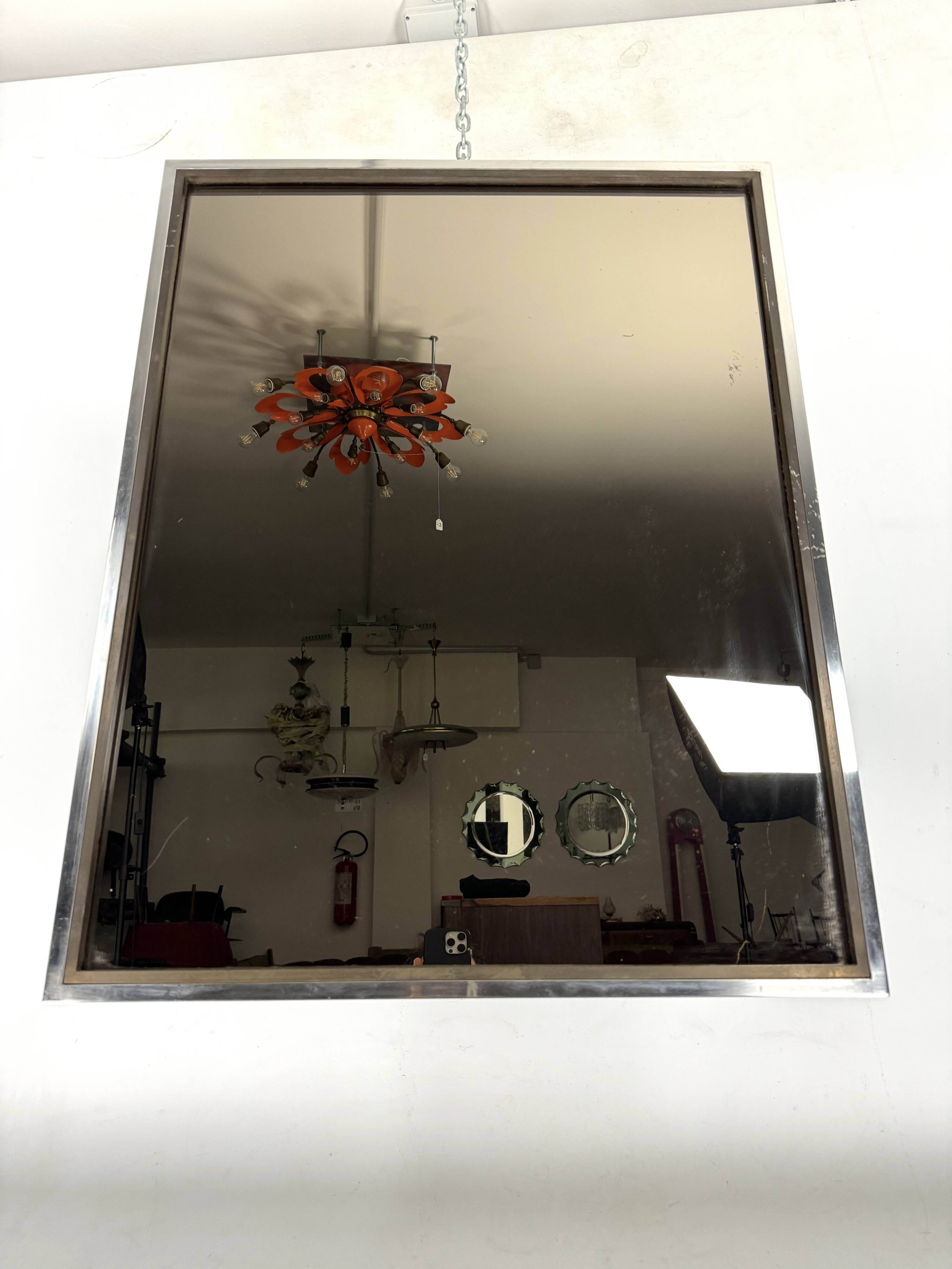 Italian vintage Romeo Rega chrome and brass mirror from 70s