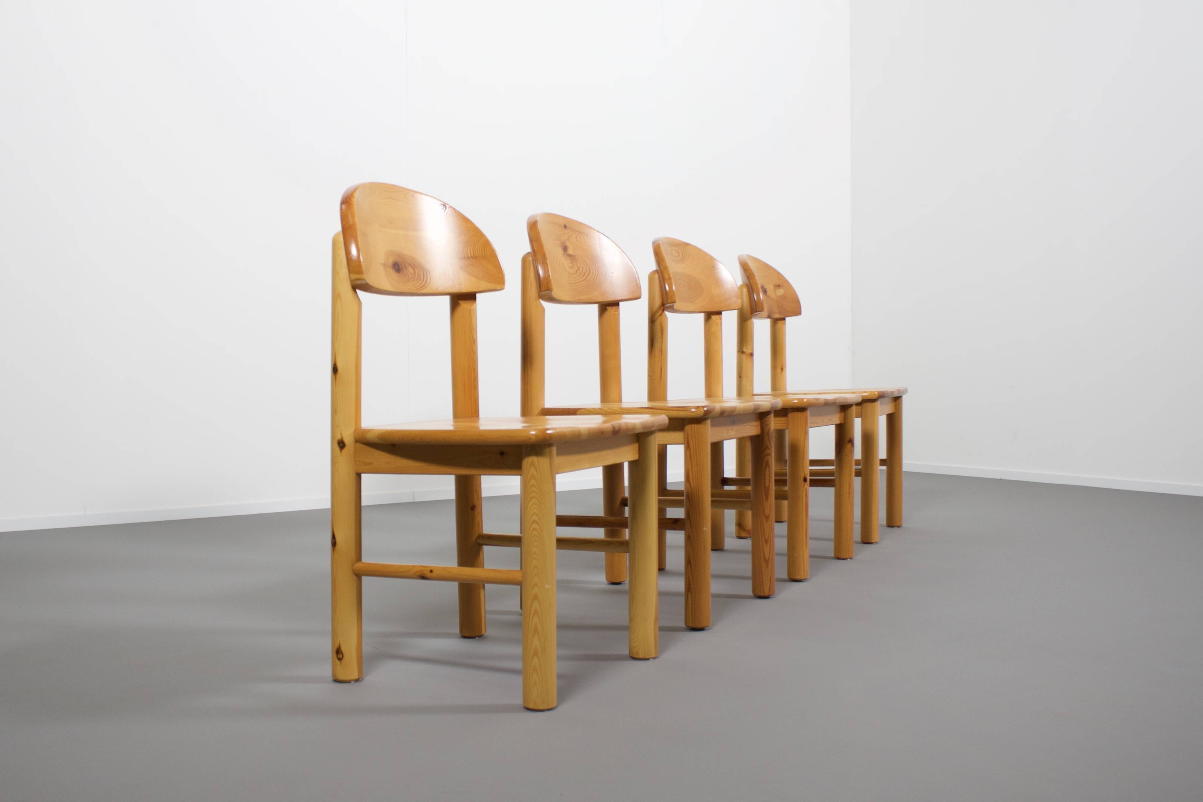 Set of Four Rainer Daumiller Pine Wood Dining Chairs, 1970s