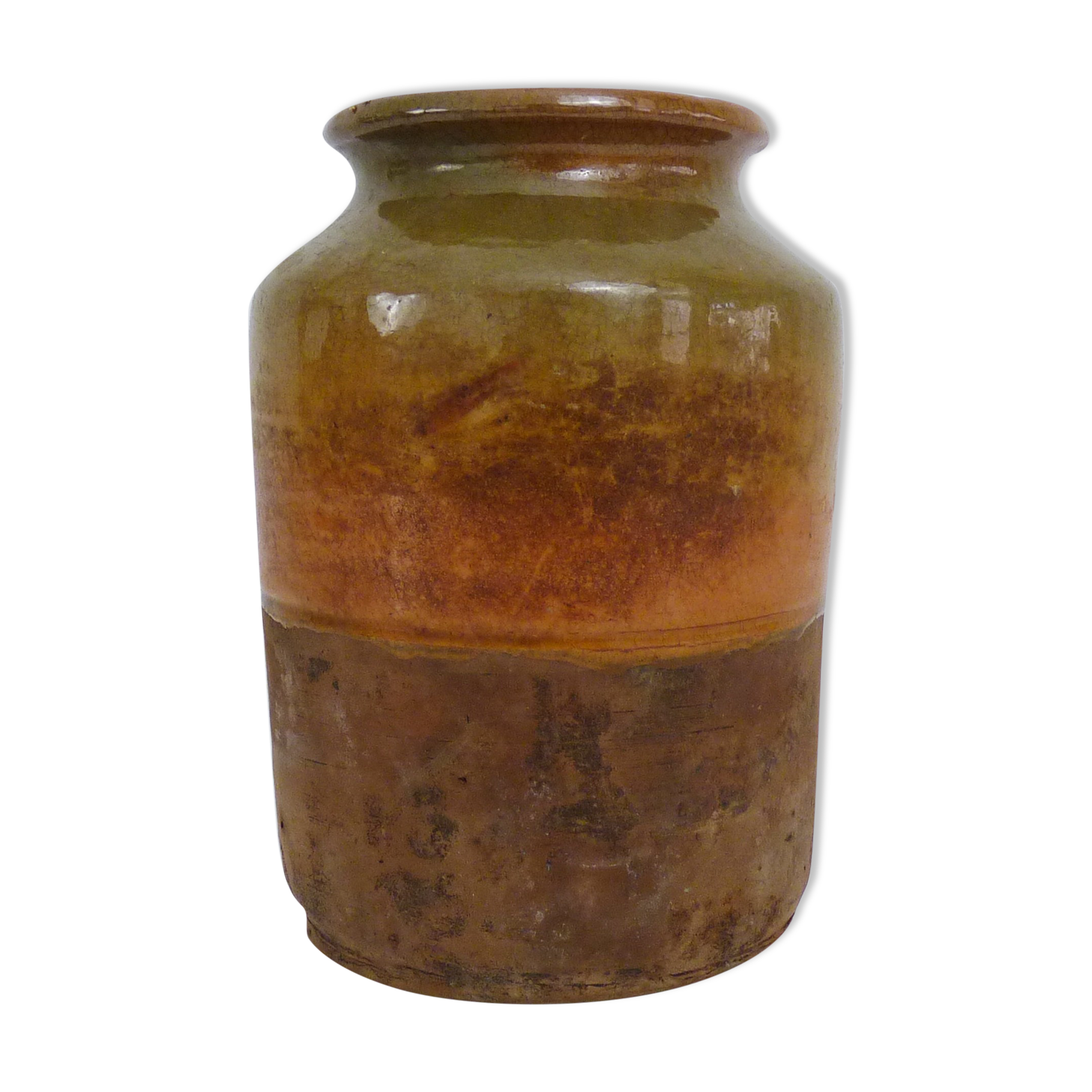 Grease pot in glazed yellow orange terracotta, year 50