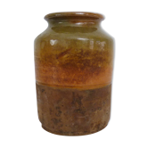 Pot à graisse en terre cuite jaune orange vernissé, année 50