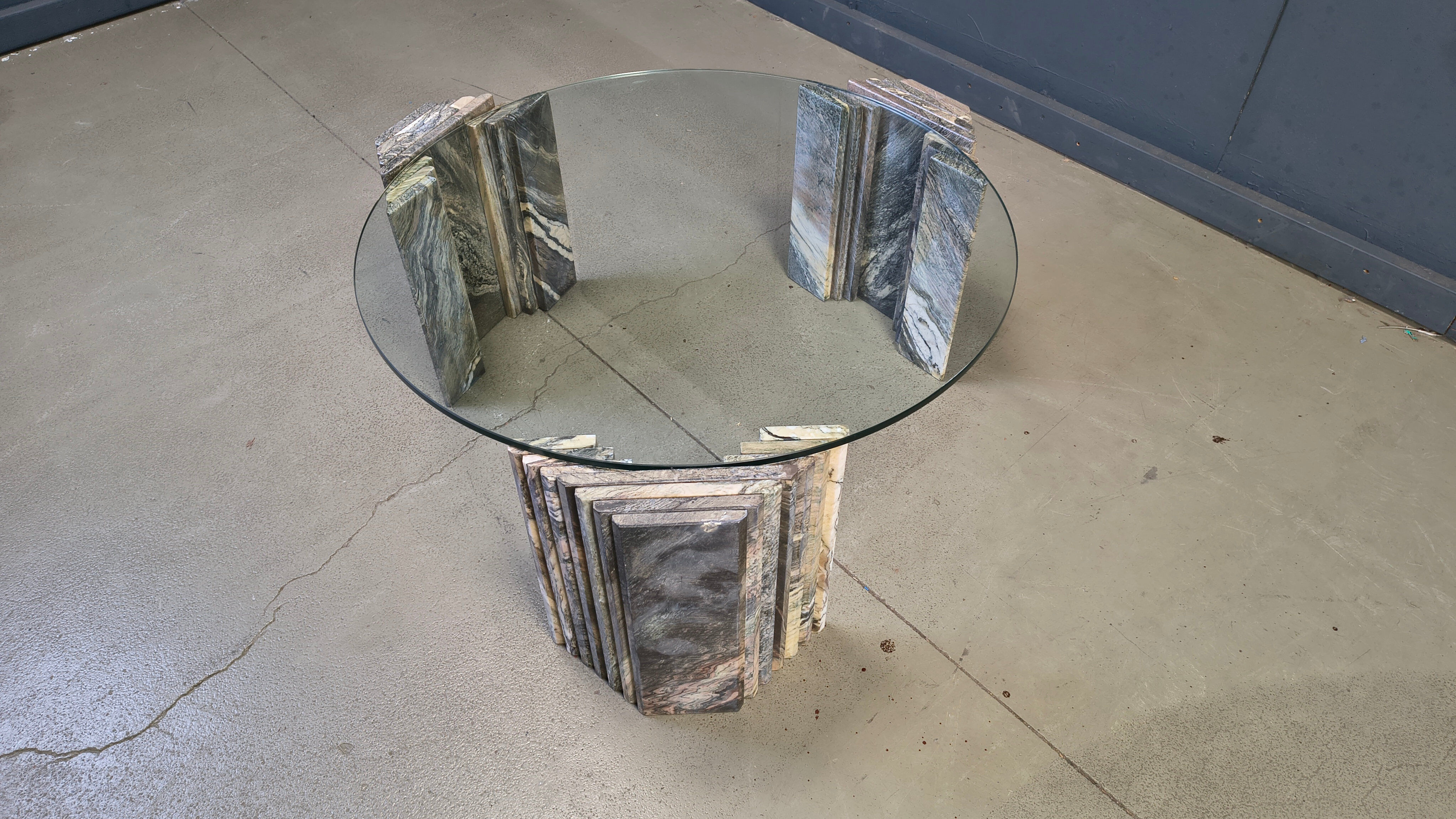 Vintage Italian marble and glass coffee table, 1970s