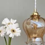 Susspension globe vintage en verre ambré légèrement nacré