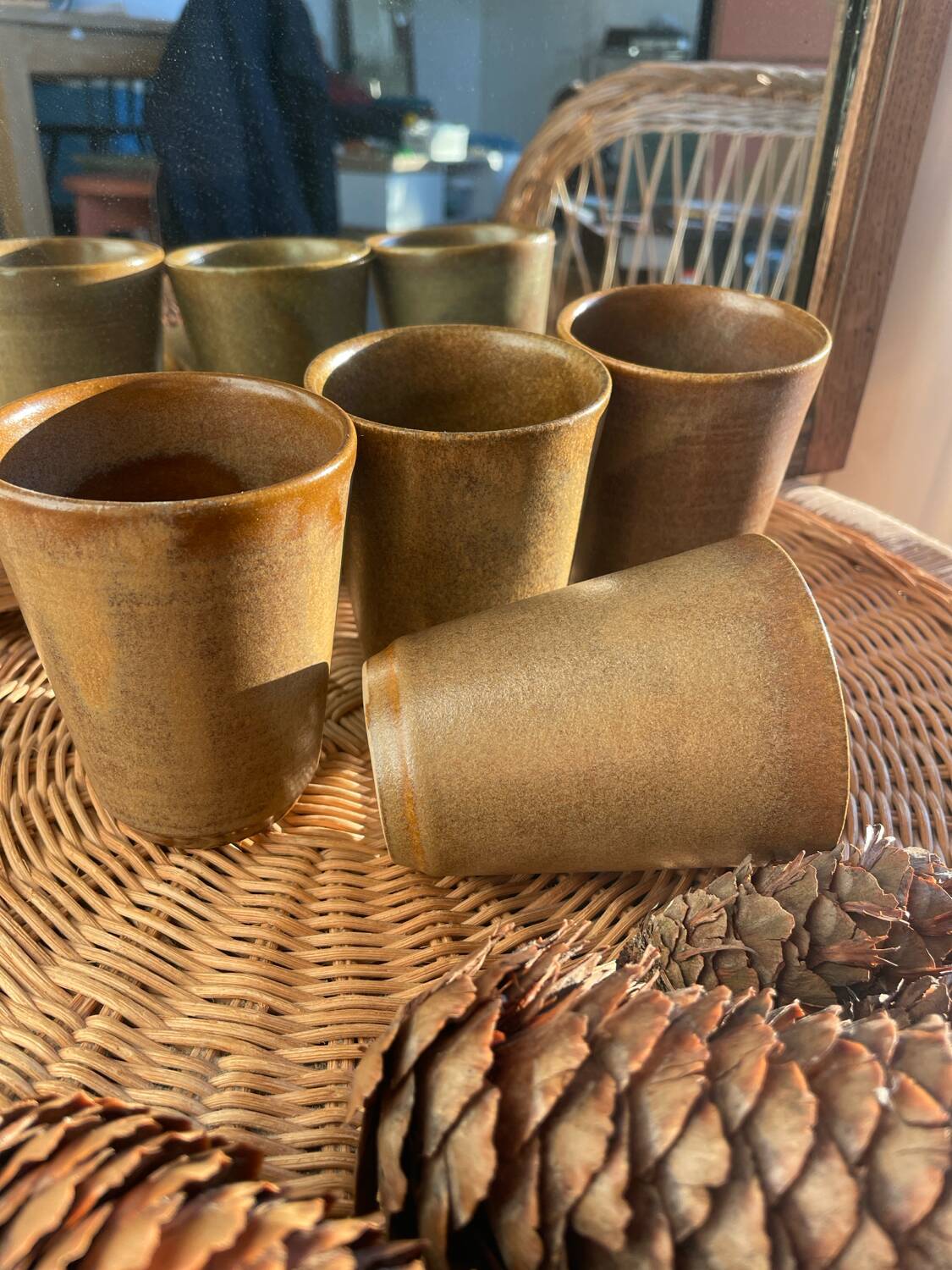 Set of 4 stoneware cups from Digoin, perfect for coffee, tea or com.