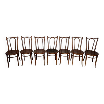 7 piroengraved bistro chairs from the beginning of the 20th century Fischel Baumann Luterma