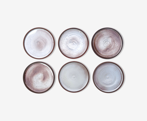 Six assiettes plates en grès de Jeanne et Norbert Pierlot, années 70