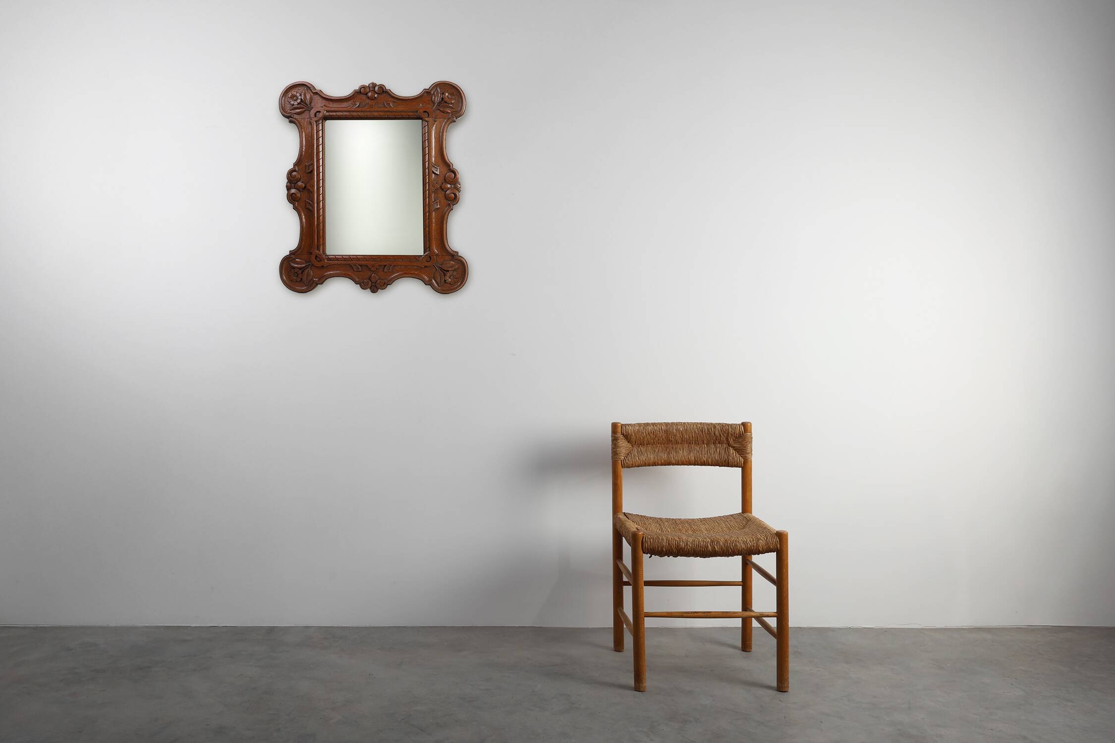 Baroque solid oak carved Wall Mirror, Belgium ca 1900