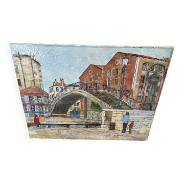 Painting of the lifting bridge on Rue de Crimée in Paris, Roland Hamon