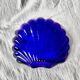 Vintage shell butter dish in stainless steel and cobalt blue glass