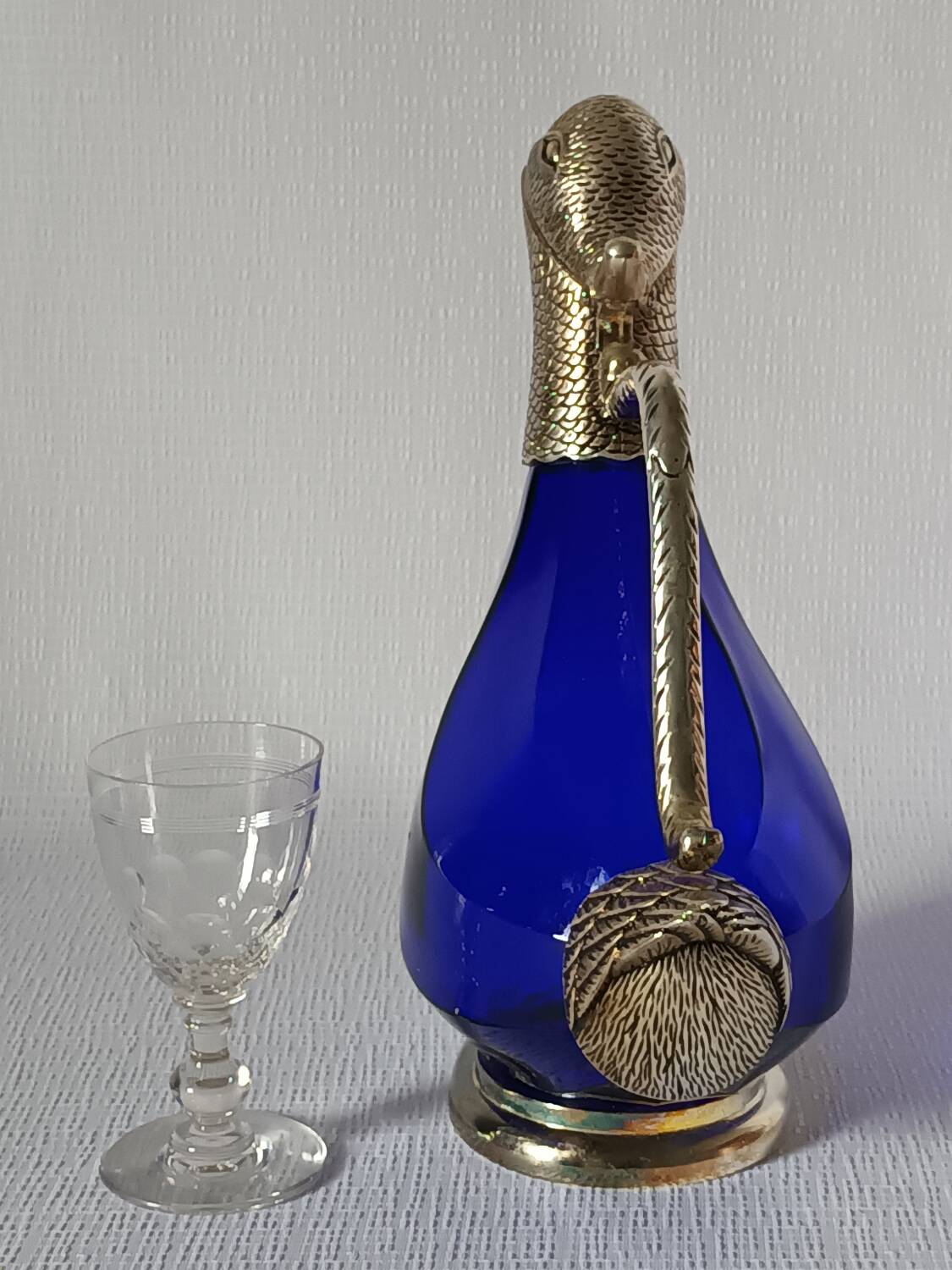 Vintage glass and silver-plated zoomorphic carafe