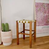 Wooden stool. Vintage stool. woven stool