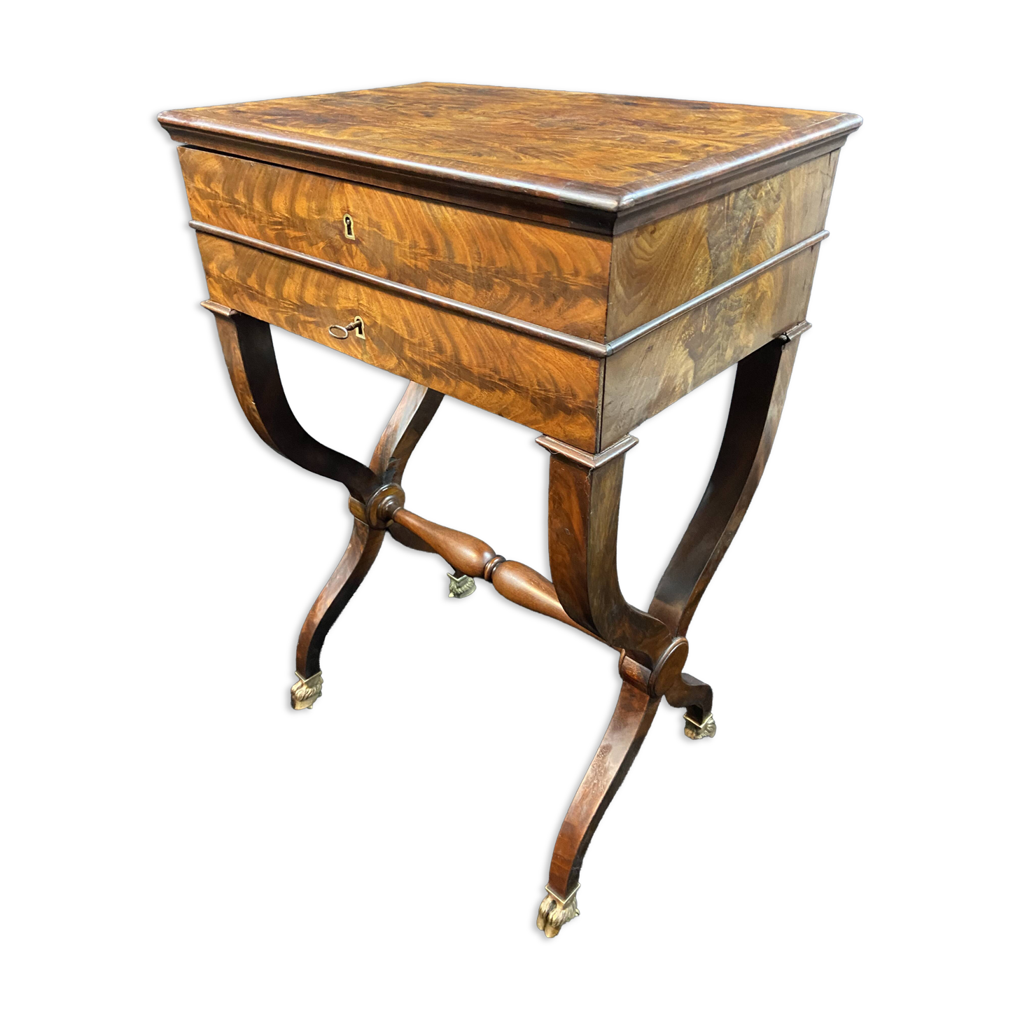 Louis-Philippe period mahogany writing desk with candlestick, 19th century