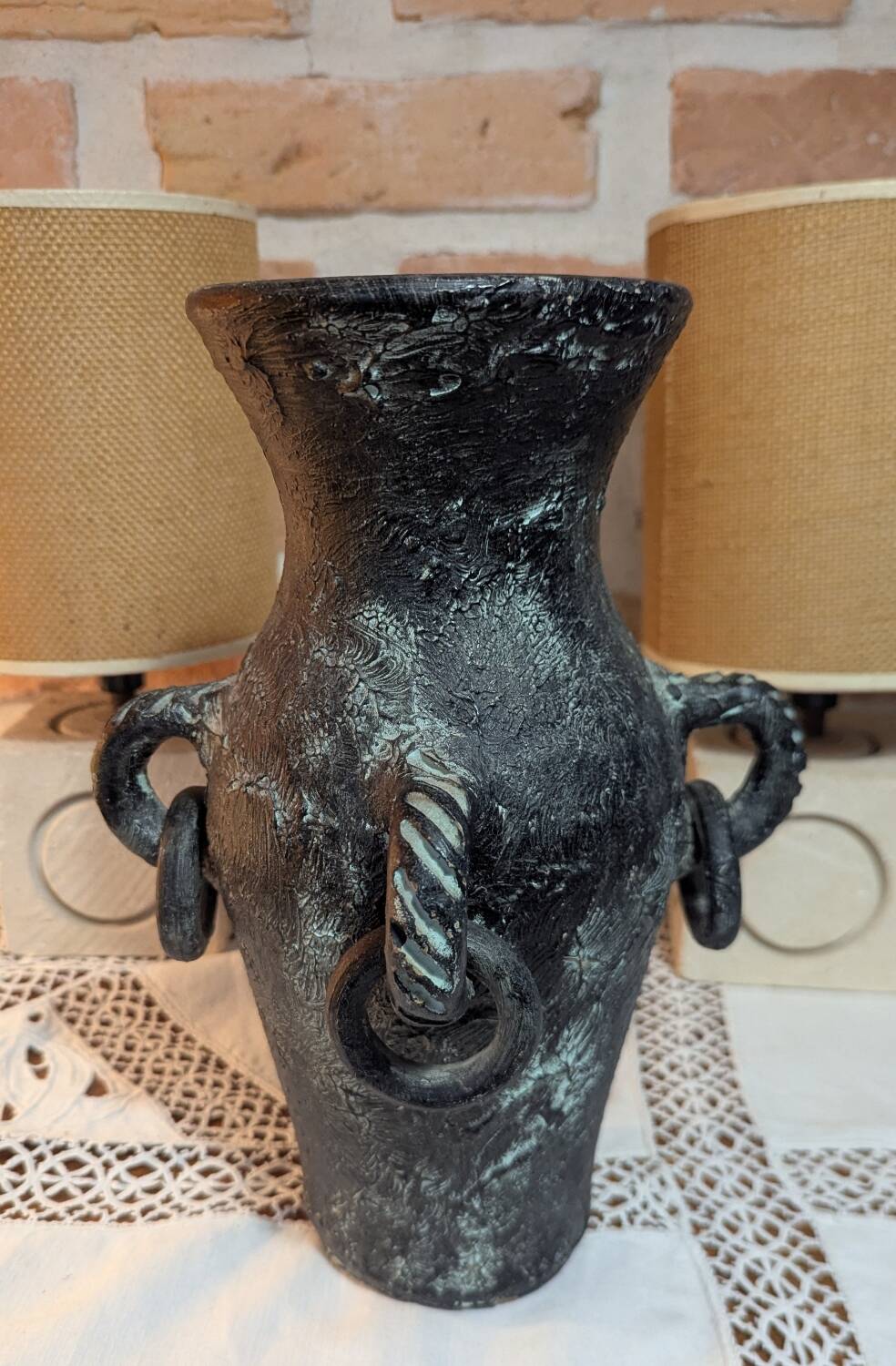 Terracotta amphora vase with bronze patina, 1970s-80s.